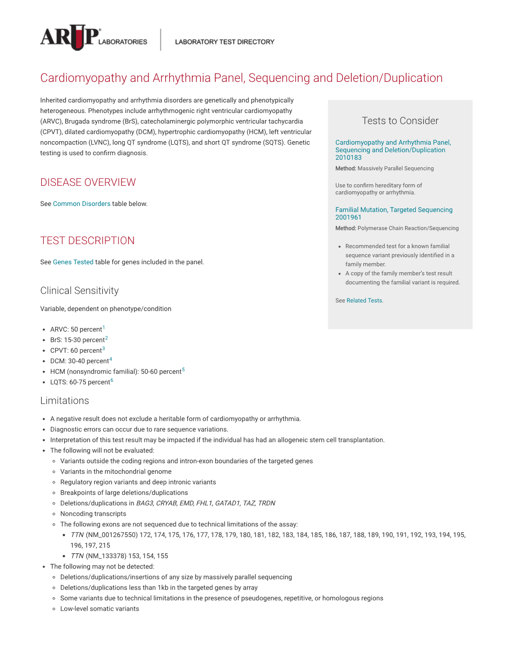 Cardiomyopathy and Arrhythmia Panel, Sequencing and Deletion/Duplication