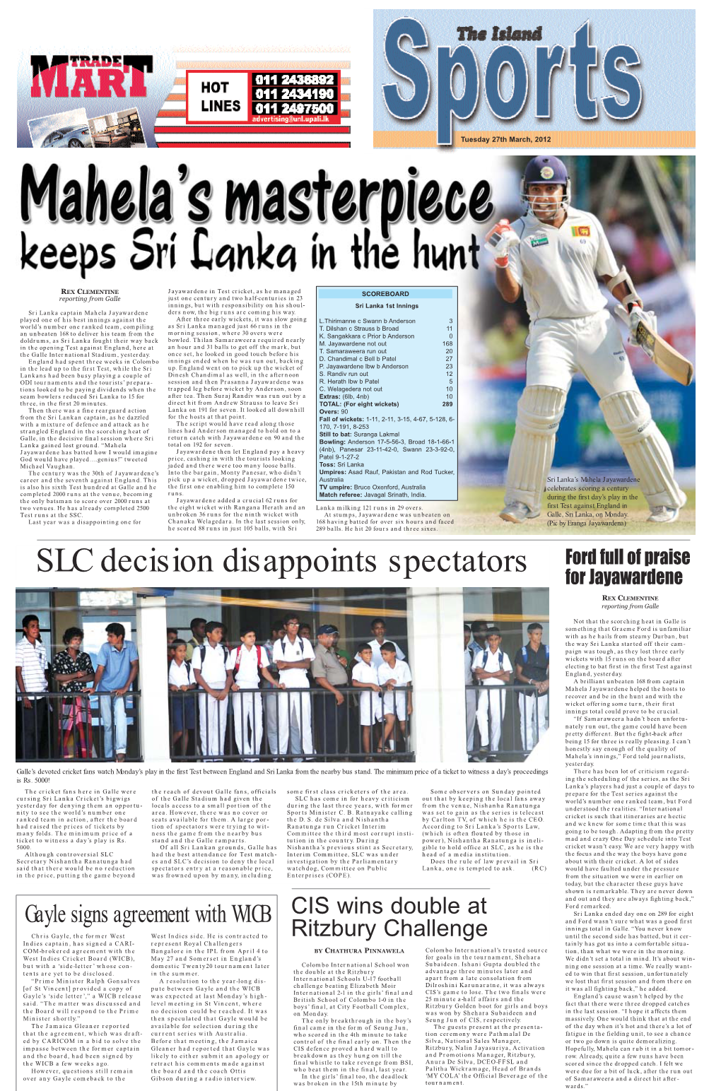 SLC Decision Disappoints Spectators for Jayawardene