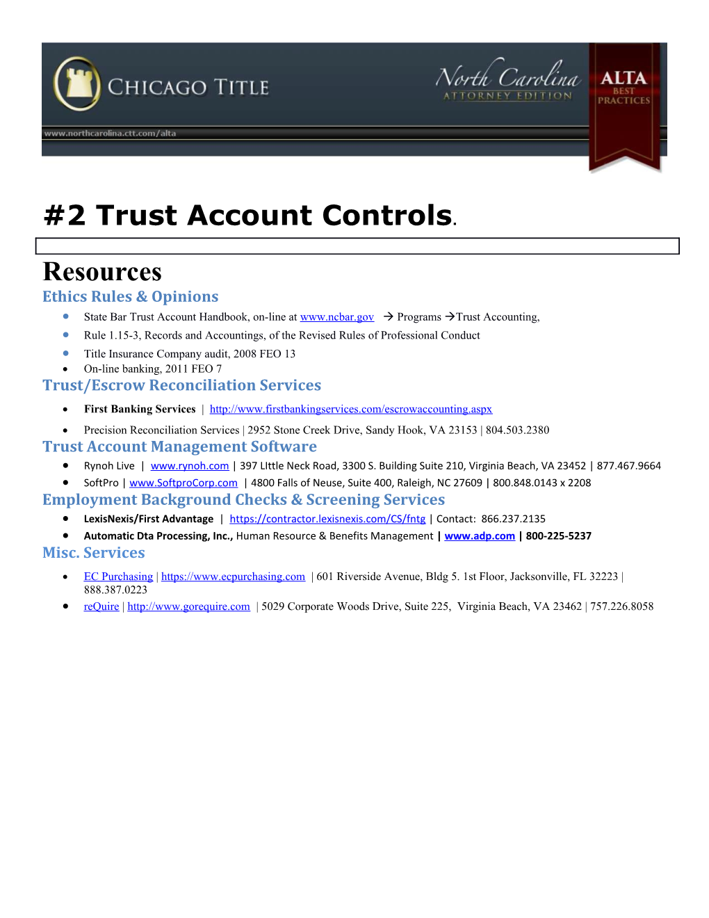 State Bar Trust Account Handbook, On-Line at À Programs Àtrust Accounting