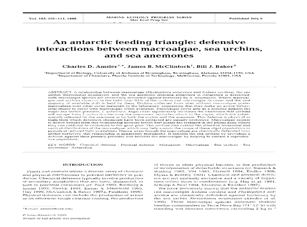 Defensive Interactions Between Macroalgae, Sea Urchins, and Sea Anemones