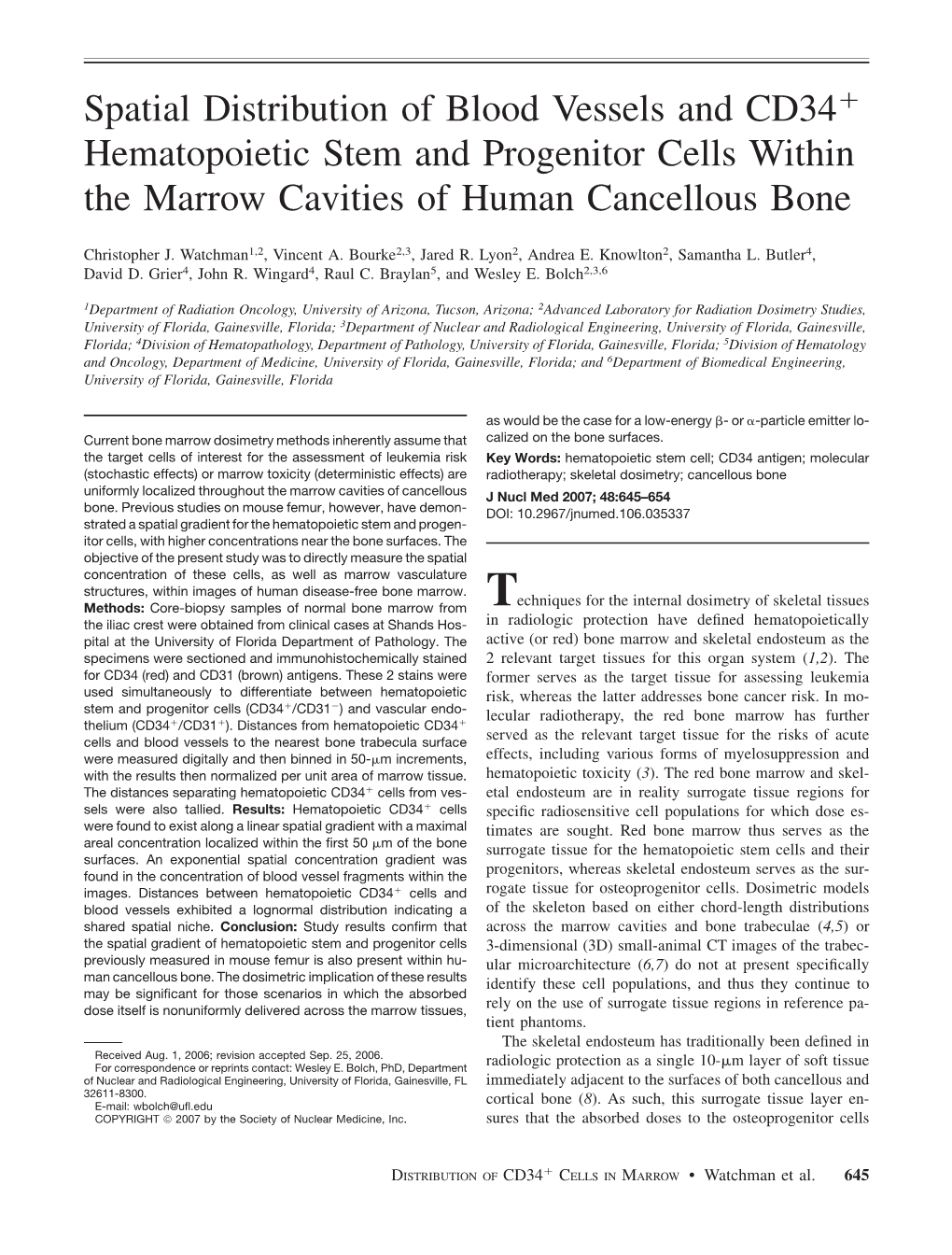 Spatial Distribution of Blood Vessels and CD341 Hematopoietic Stem and Progenitor Cells Within the Marrow Cavities of Human Cancellous Bone