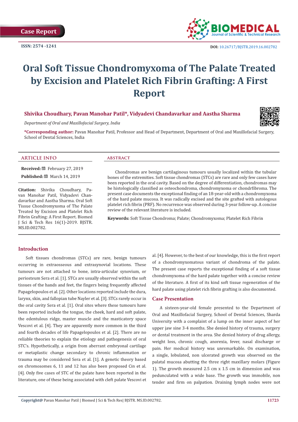 Oral Soft Tissue Chondromyxoma of the Palate Treated by Excision and Platelet Rich Fibrin Grafting: a First Report