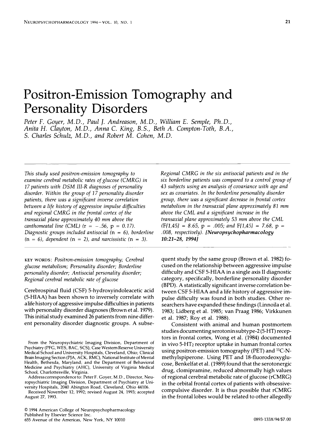 Positron-Emission Tomography and Personality Disorders Peter F