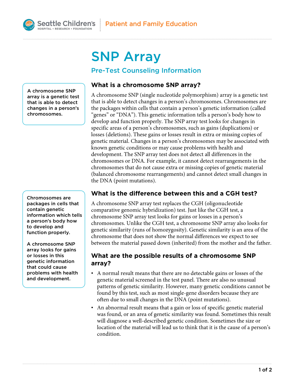 SNP Array Pre-Test Counseling Information