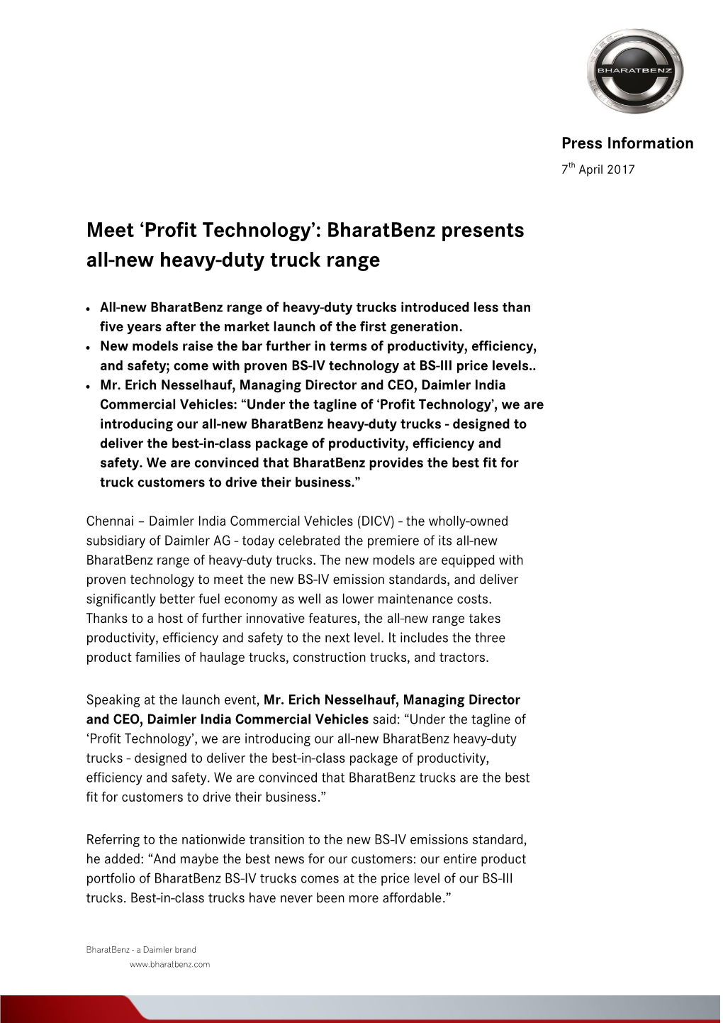 'Profit Technology': Bharatbenz Presents All