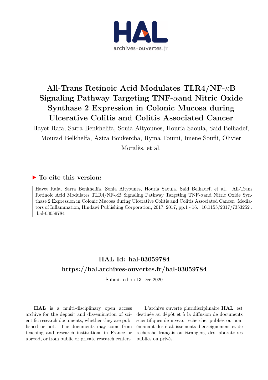 All-Trans Retinoic Acid Modulates TLR4/NF-Κb