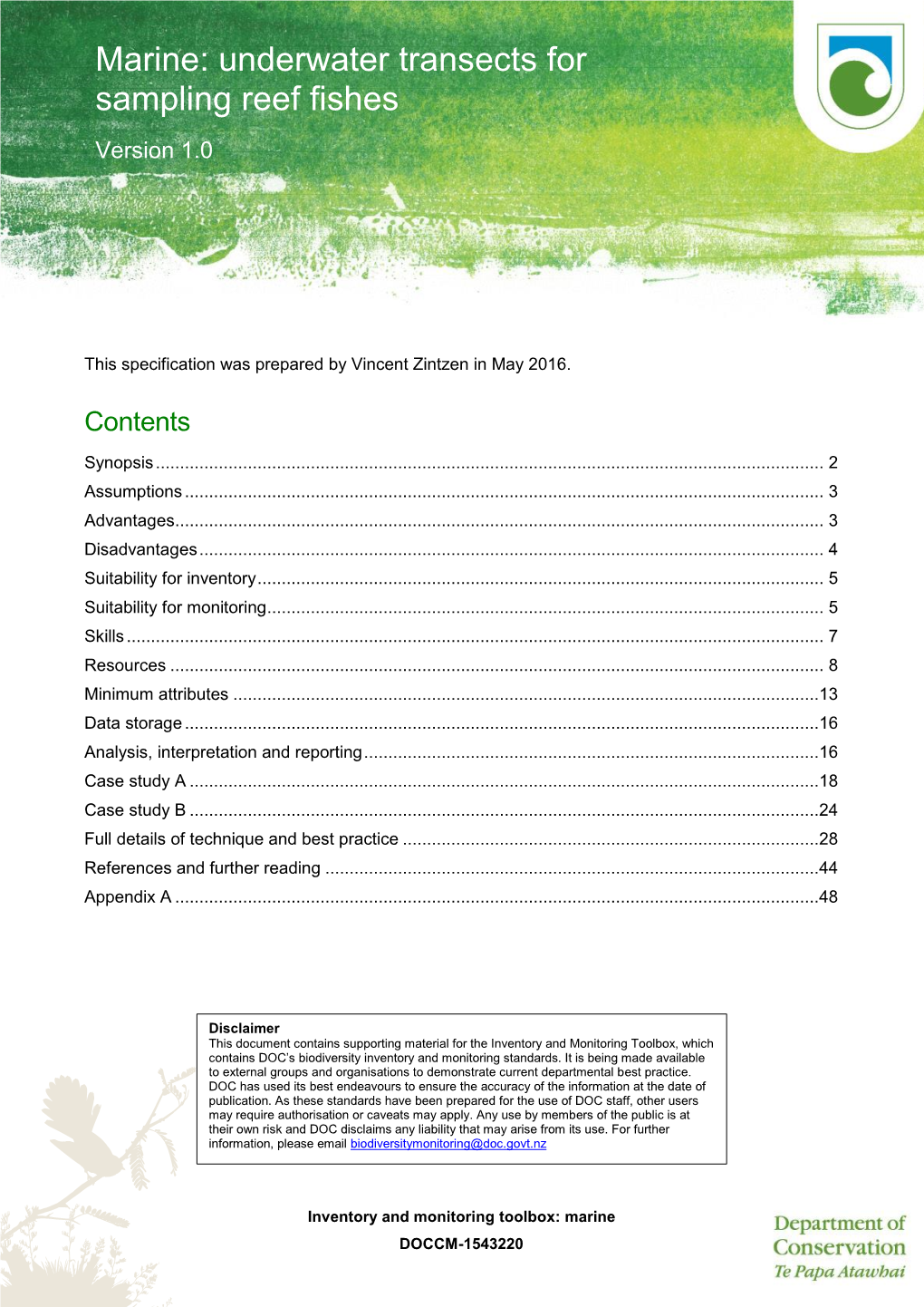 Underwater Transects for Sampling Reef Fishes V1.0 2