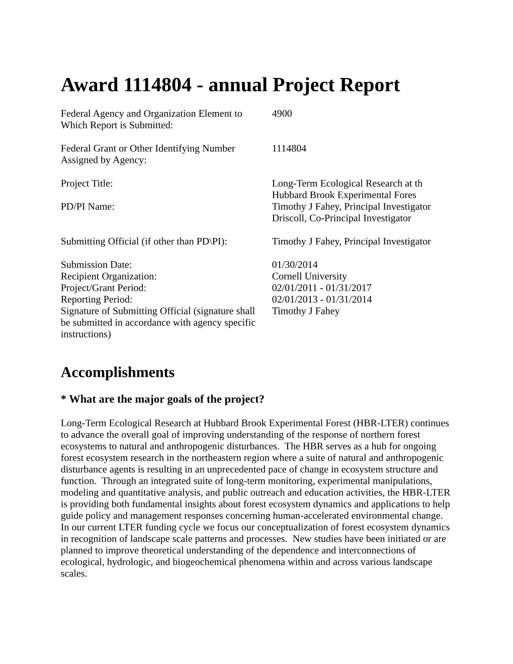 Annual Project Report