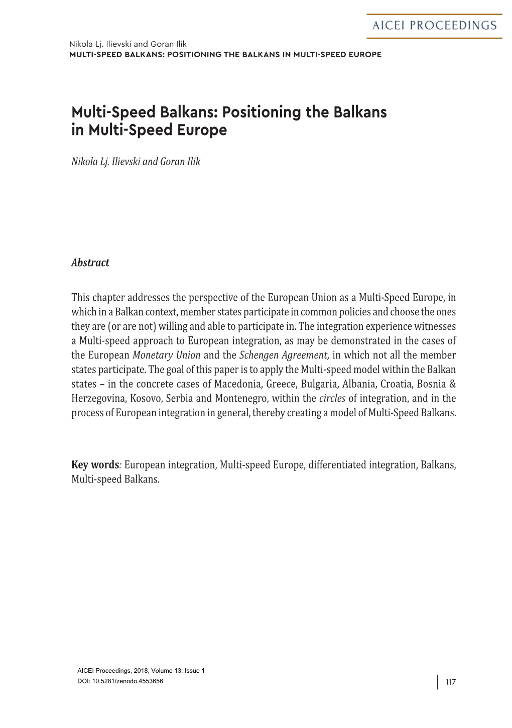 Multi-Speed Balkans: Positioning the Balkans in Multi-Speed Europe
