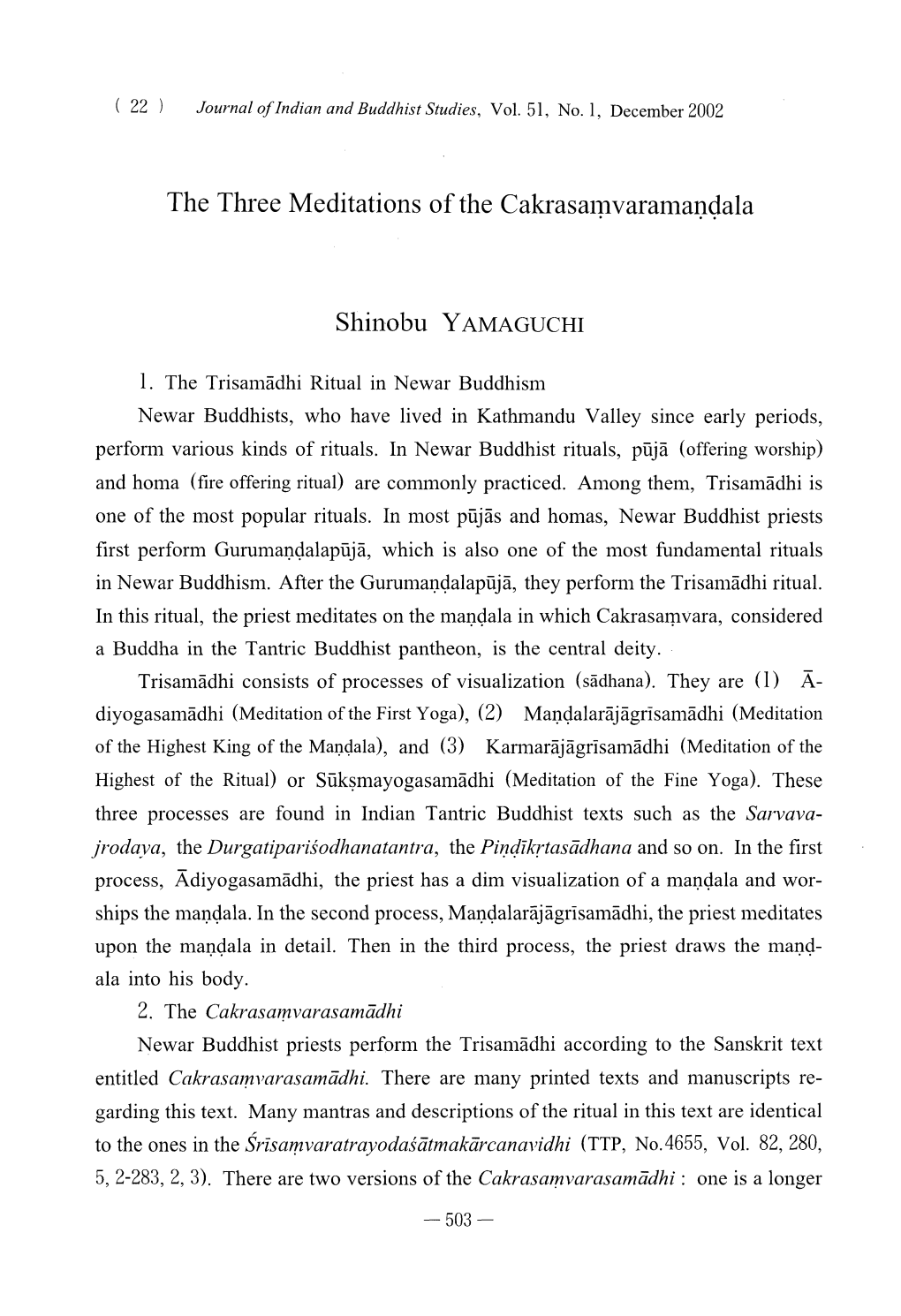 The Three Meditations of the Cakrasalnvaramandala