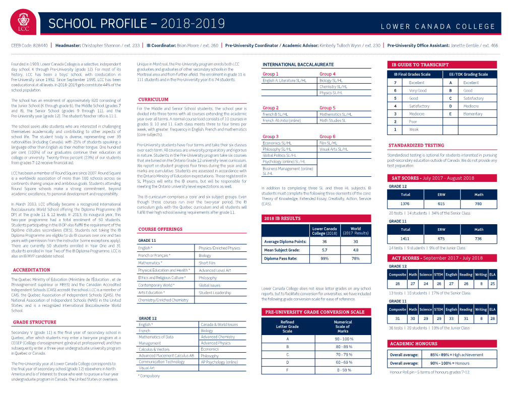 School Profile – 2018-2019 L O Wer C a Nada Co Llege