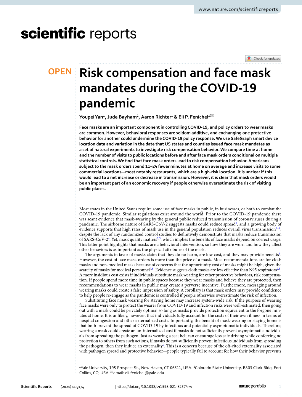Risk Compensation and Face Mask Mandates During the COVID-19 Pandemic