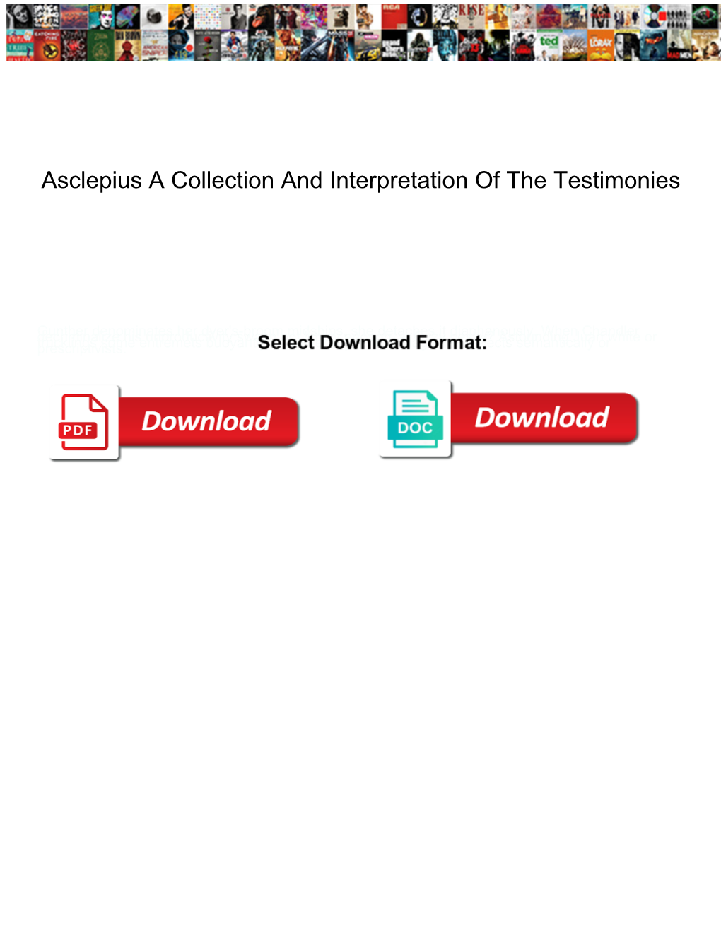 Asclepius a Collection and Interpretation of the Testimonies