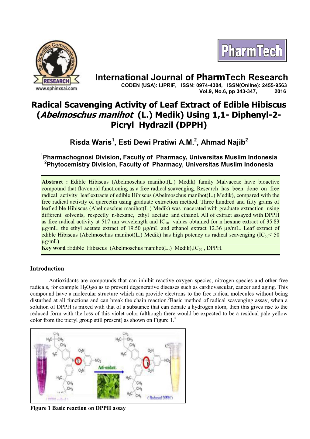 Abelmoschus Manihot (L.) Medik) Using 1,1- Diphenyl-2- Picryl Hydrazil (DPPH)