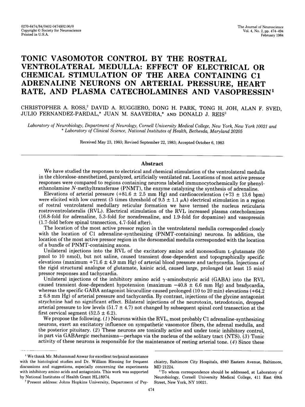 Tonic Vasomotor Control by the Rostral Ventrolateral Medulla