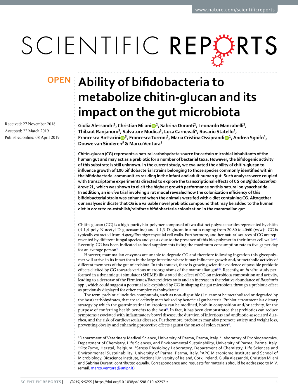 Ability of Bifidobacteria to Metabolize Chitin-Glucan and Its Impact on The