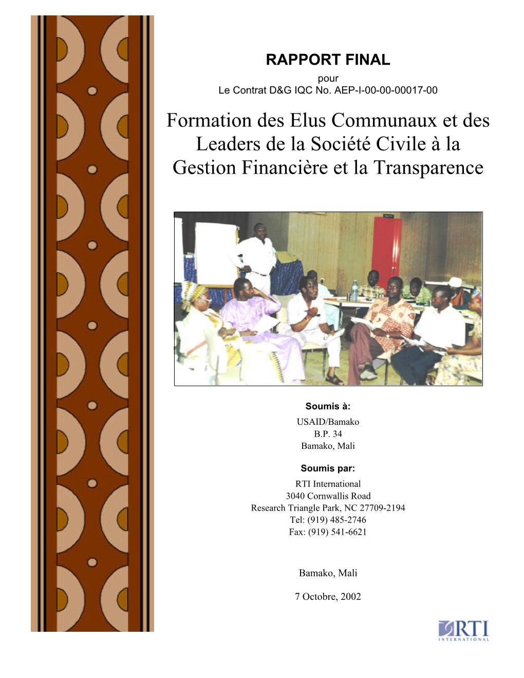 Formation Des Elus Communaux Et Des Leaders De La Société Civile À La Gestion Financière Et La Transparence