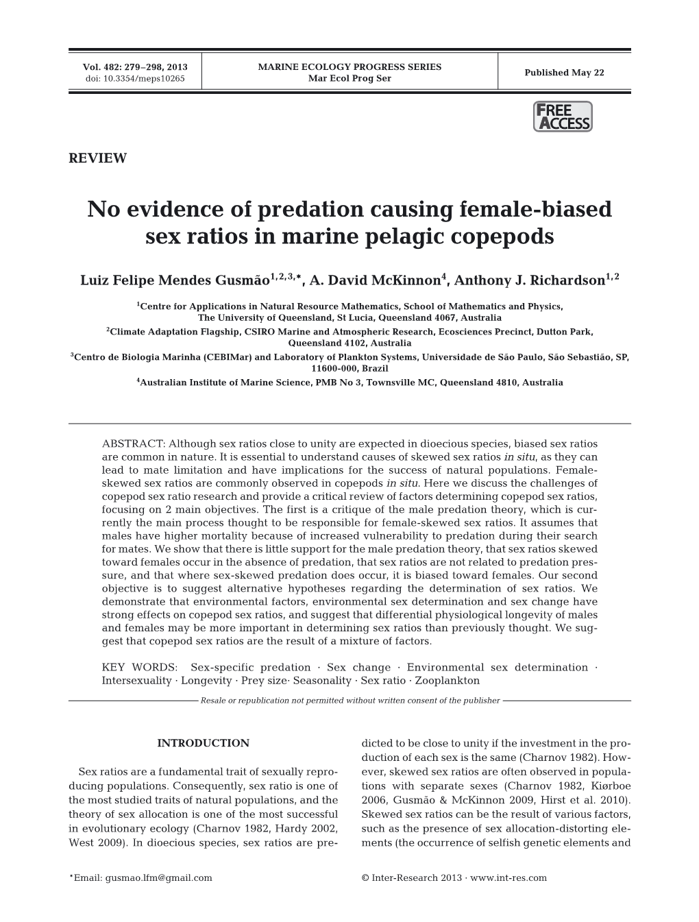 No Evidence of Predation Causing Female-Biased Sex Ratios in Marine Pelagic Copepods