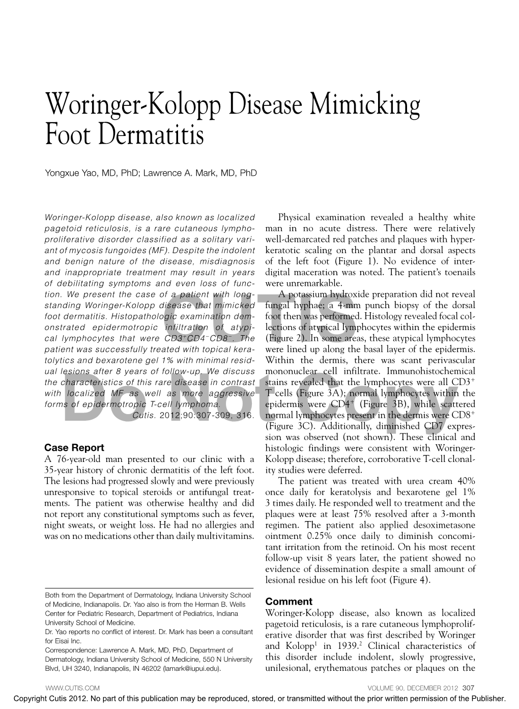 Woringer-Kolopp Disease Mimicking Foot Dermatitis