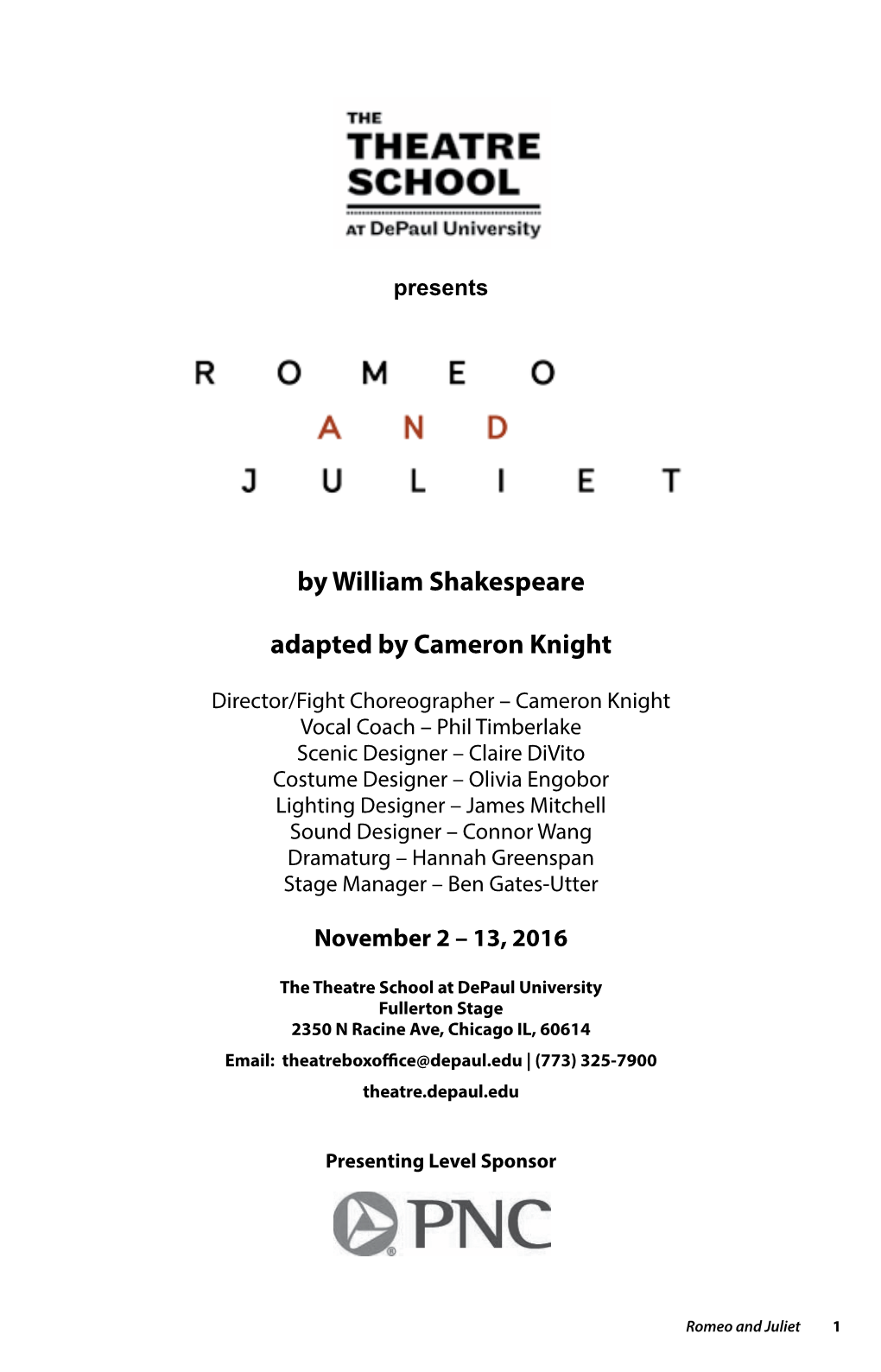 By William Shakespeare Adapted by Cameron Knight