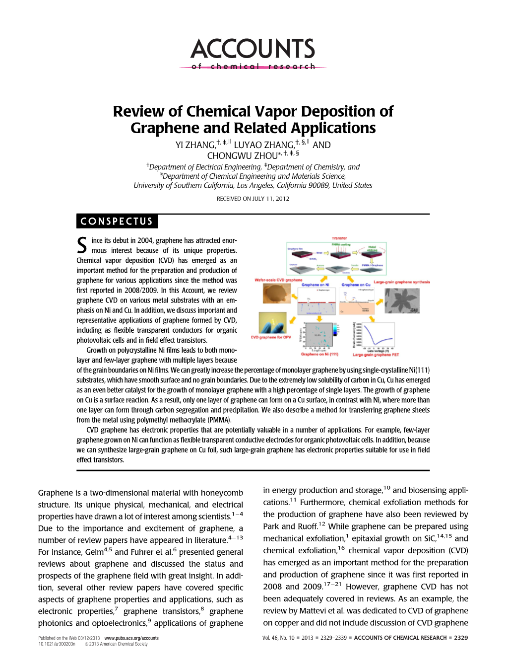 Review of Chemical Vapor Deposition of Graphene and Related