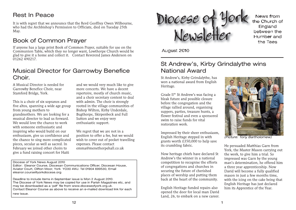 Diocese of York Newsletter