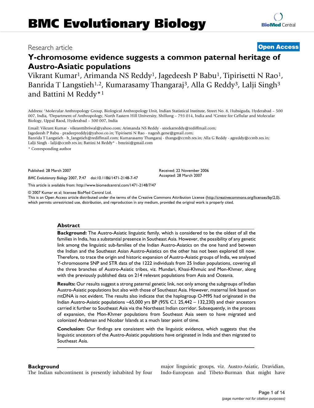 Y-Chromosome Evidence Suggests a Common Paternal Heritage of Austro