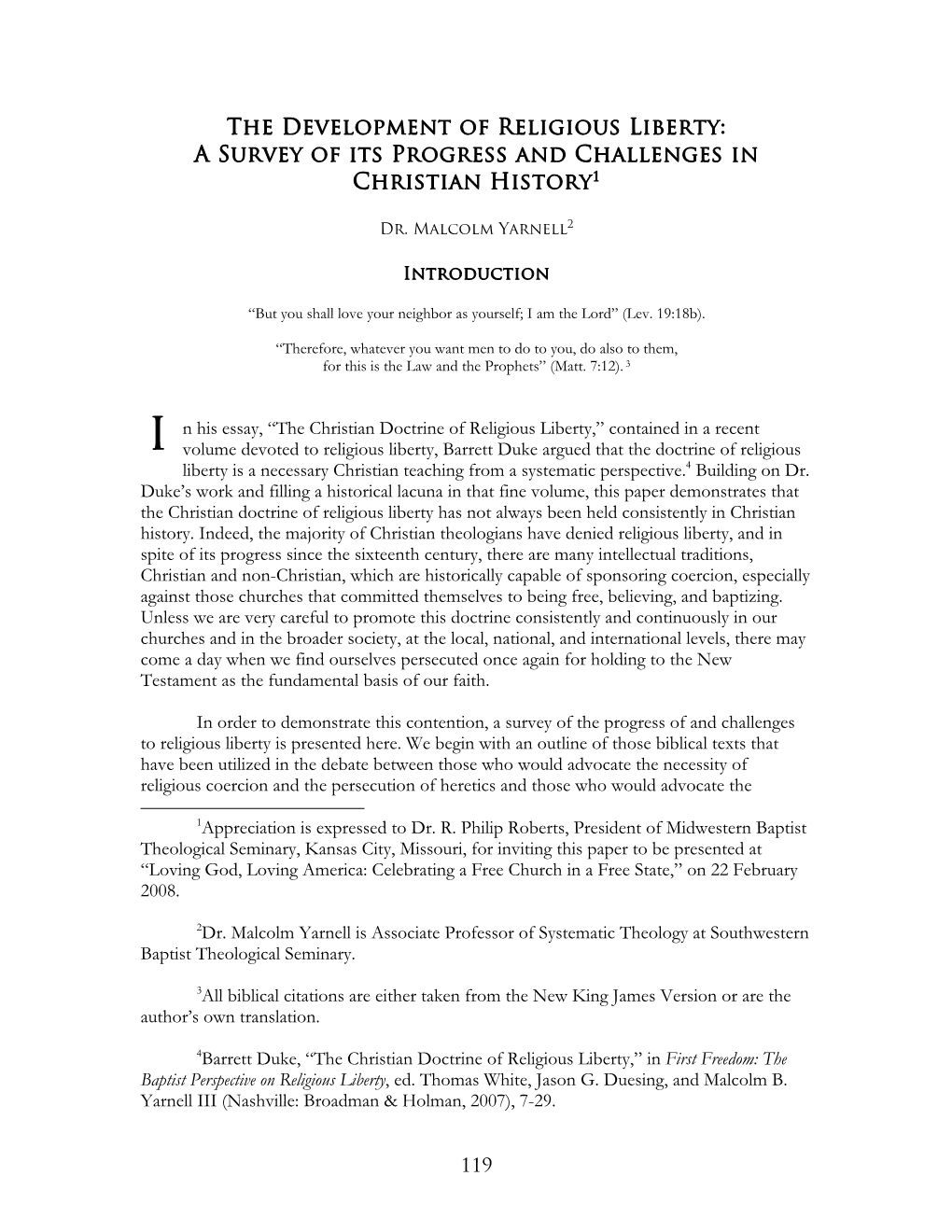 A Survey of Its Progress and Challenges in Christian History1