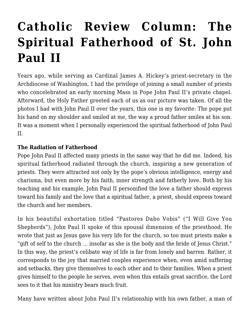 The Spiritual Fatherhood of St. John Paul II