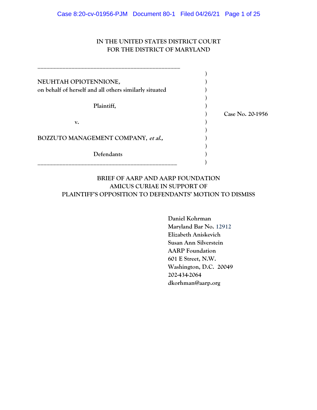 Case 8:20-Cv-01956-PJM Document 80-1 Filed 04/26/21 Page 1 of 25