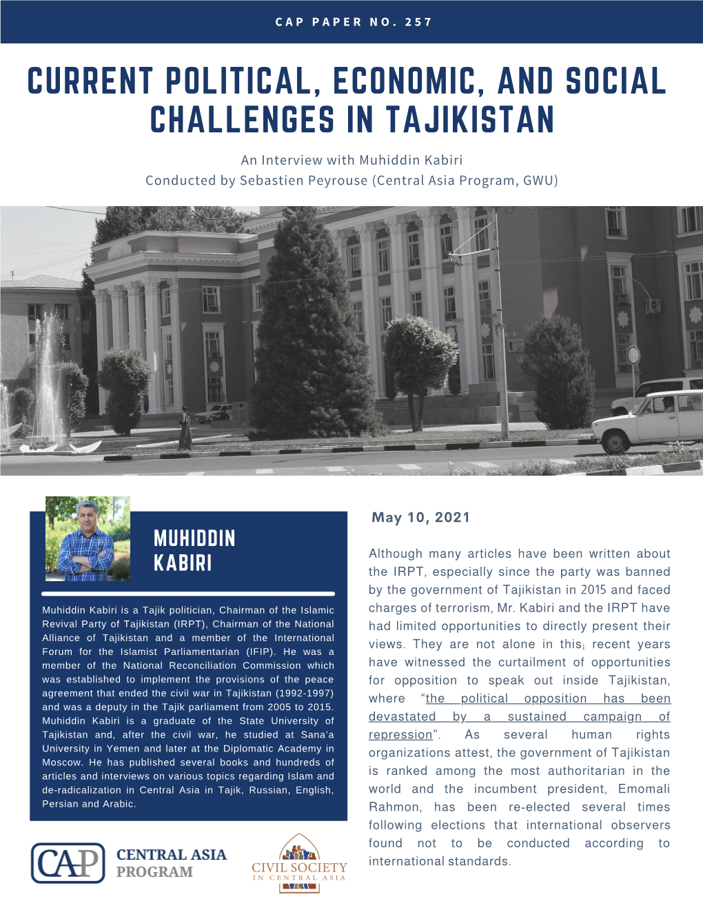 An Interview with Muhiddin Kabiri Conducted by Sebastien Peyrouse (Central Asia Program, GWU)