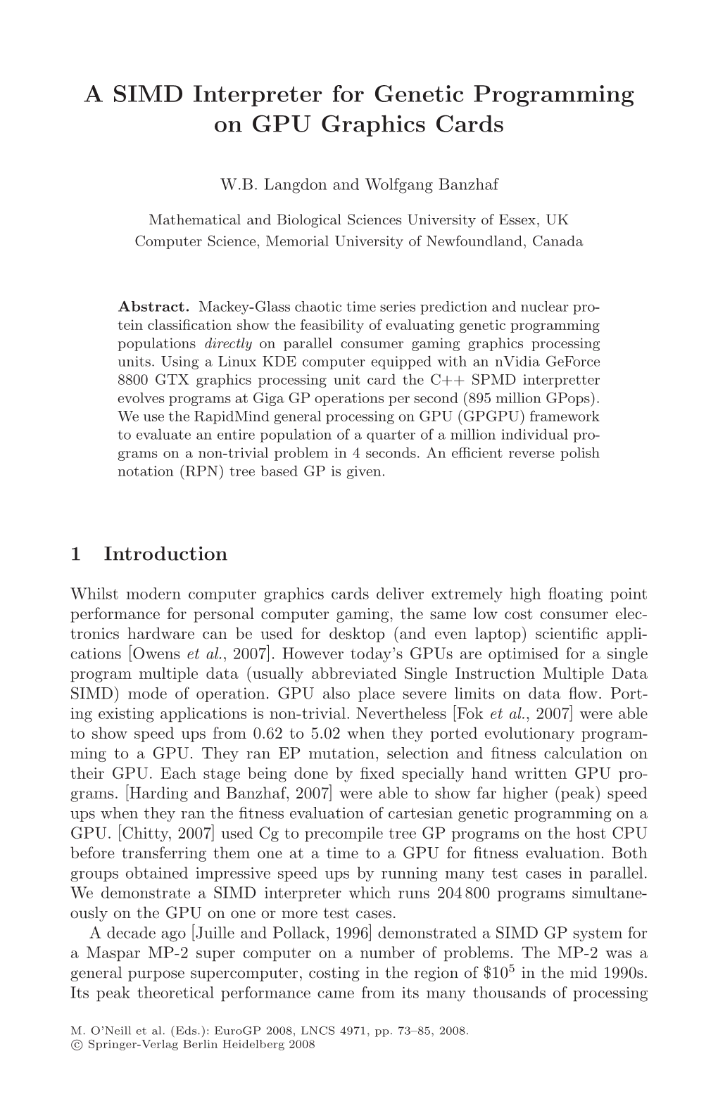 A SIMD Interpreter for Genetic Programming on GPU Graphics Cards