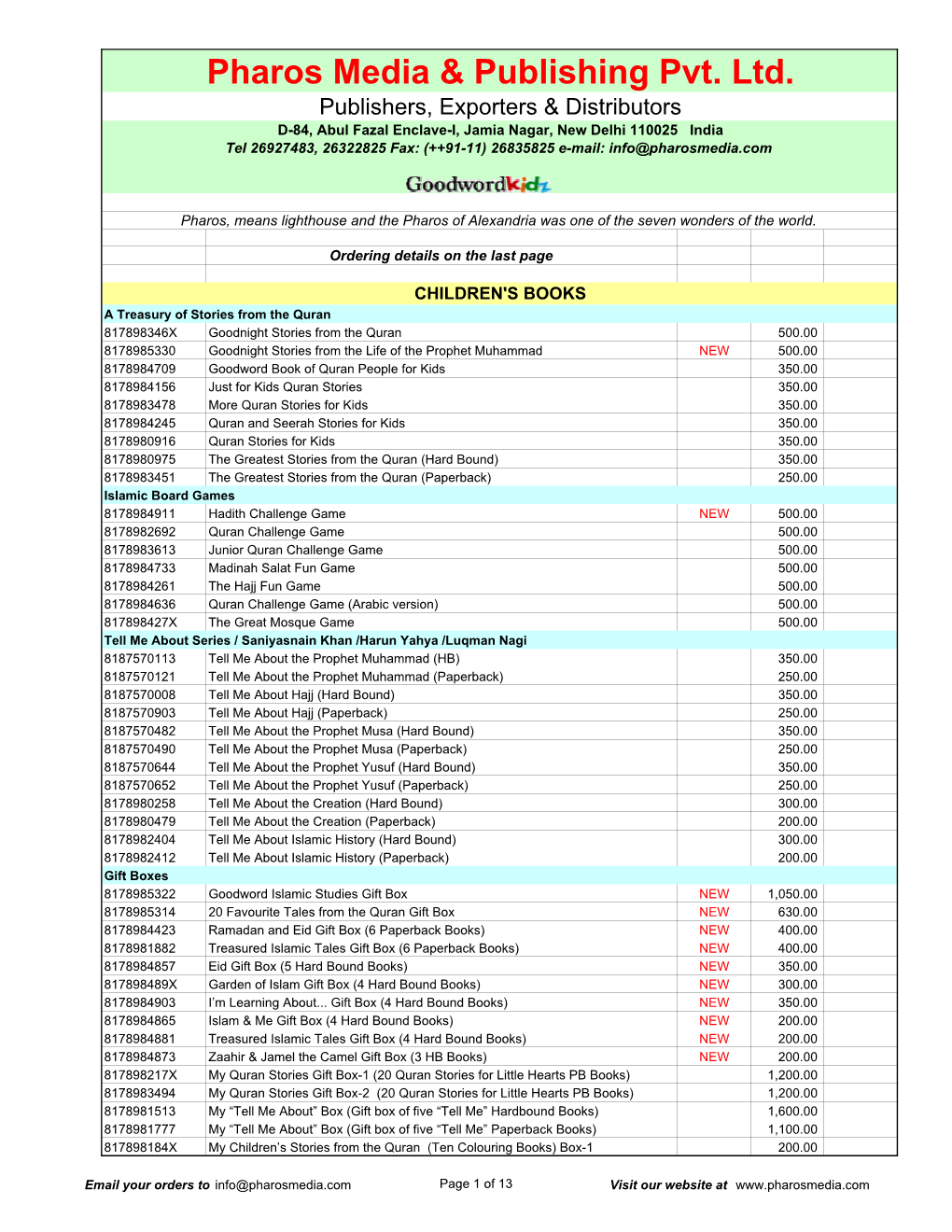 Islamic Books Order Form India