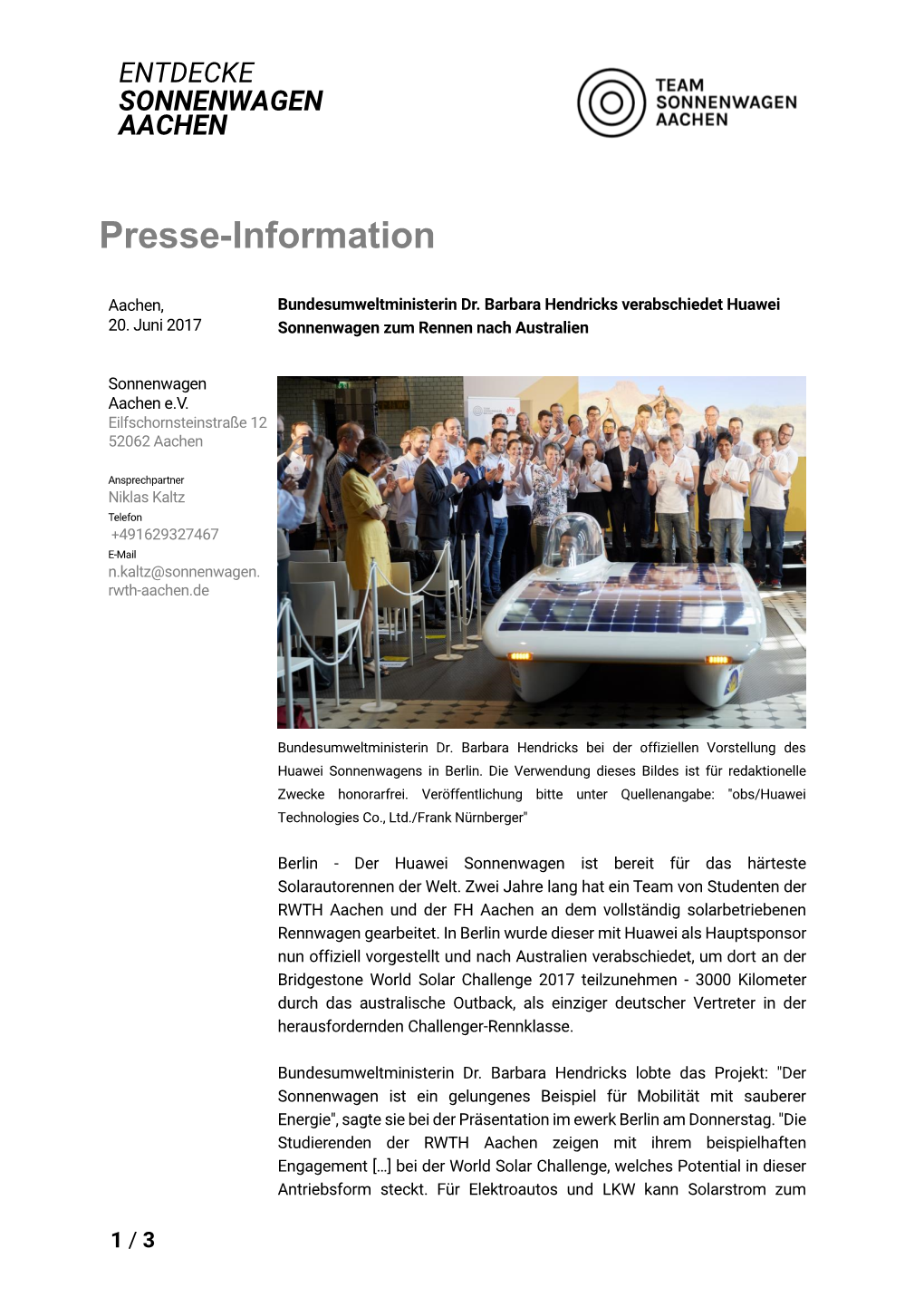 Presse-Information Steht Auf Der Website Von Sonnenwagen Aachen Unter Zum Download Bereit