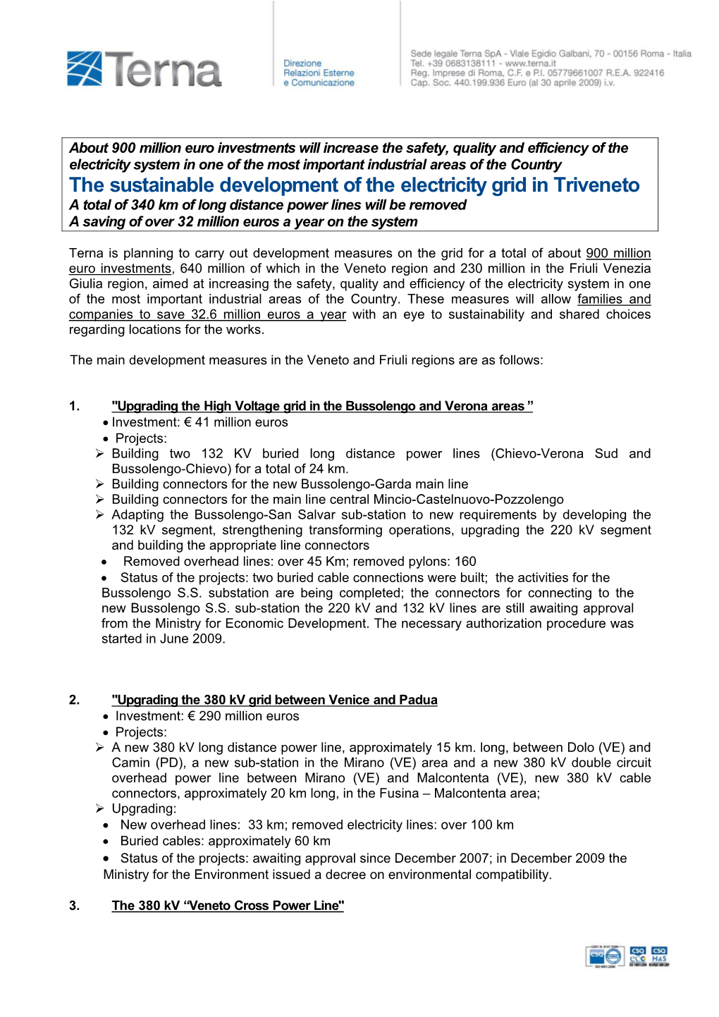 The Sustainable Development of the Electricity Grid in Triveneto