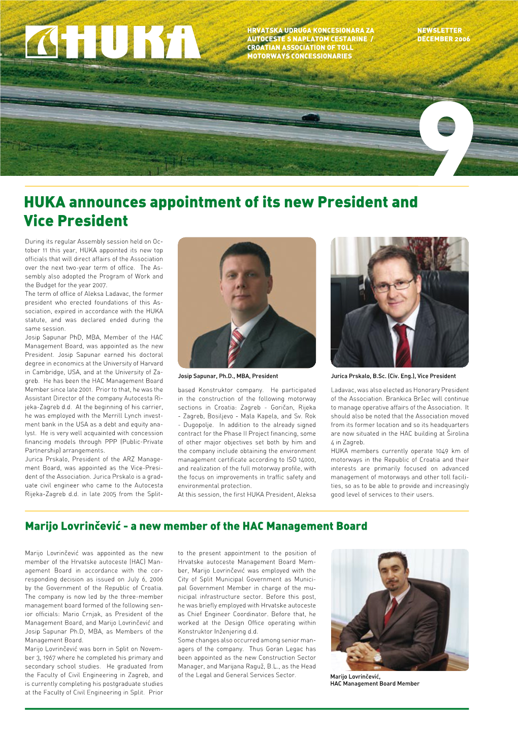 HUKA Announces Appointment of Its New President and Vice President