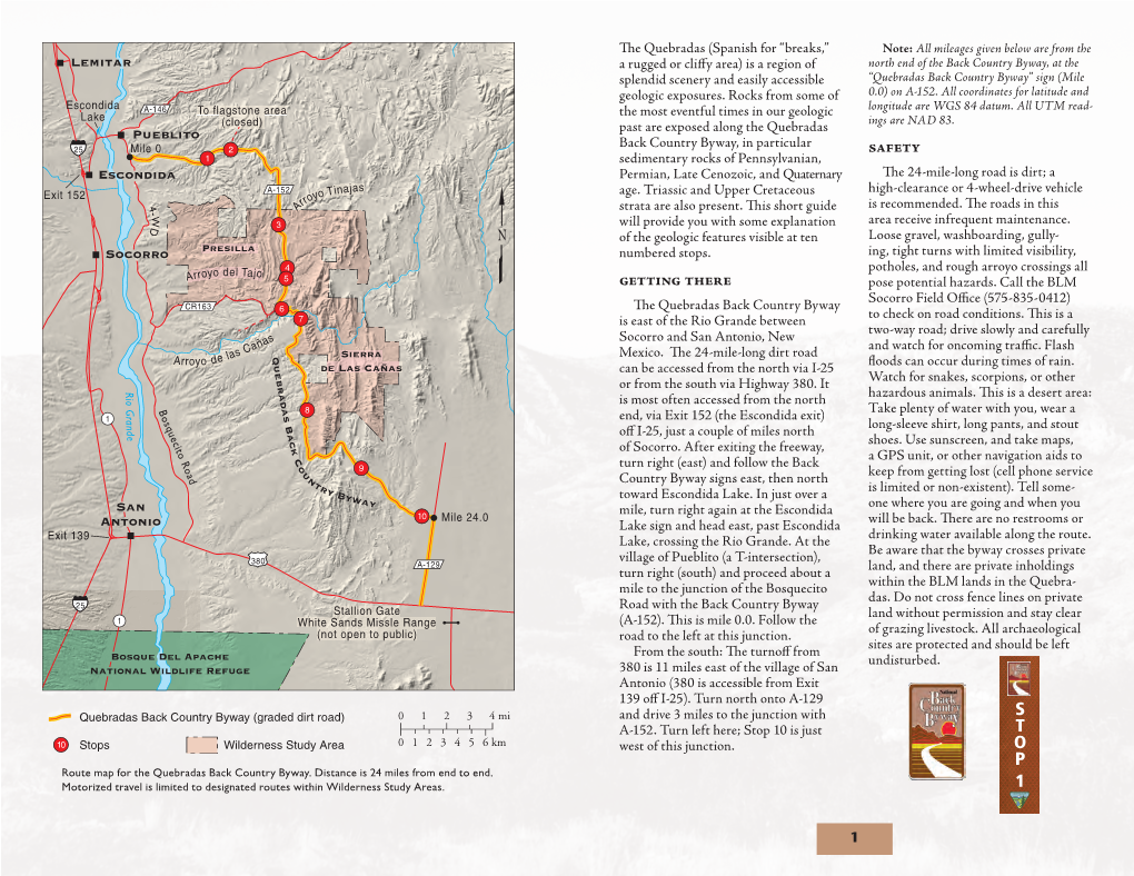 A Geologic Guide to the Quebradas Back Country Byway