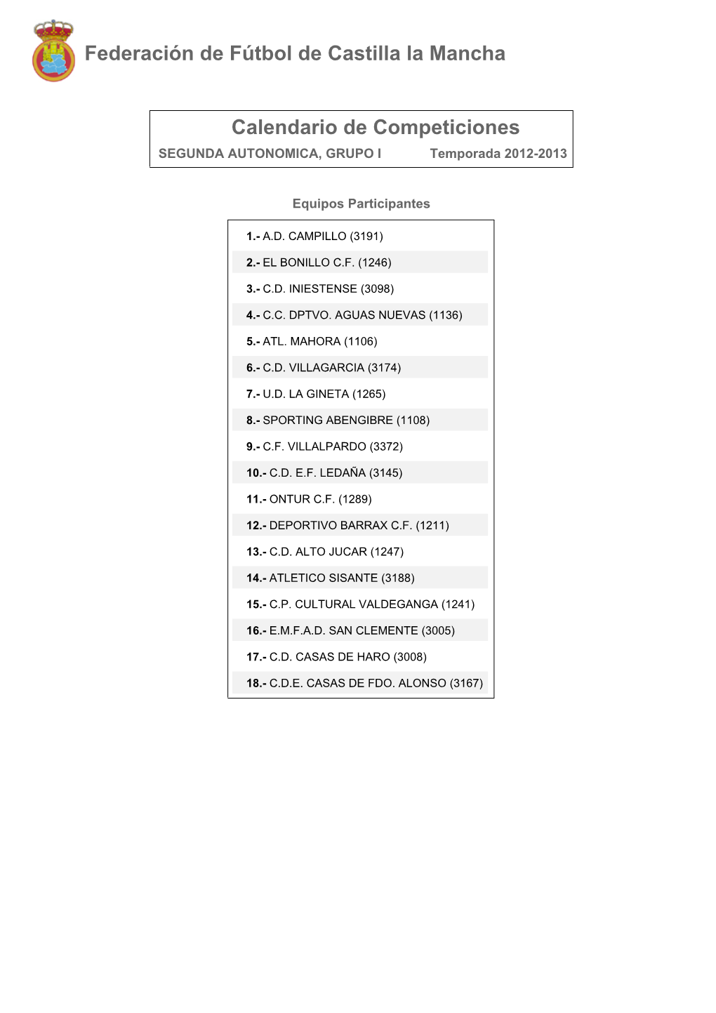 Calendario De Competición