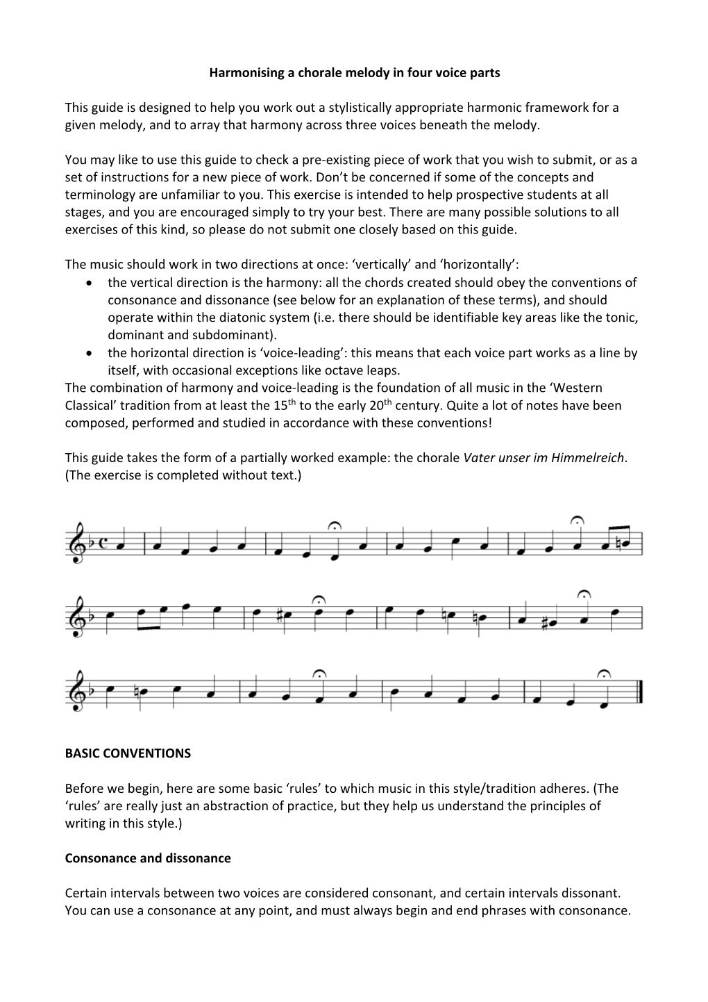 Chorale Harmonisation Instructions