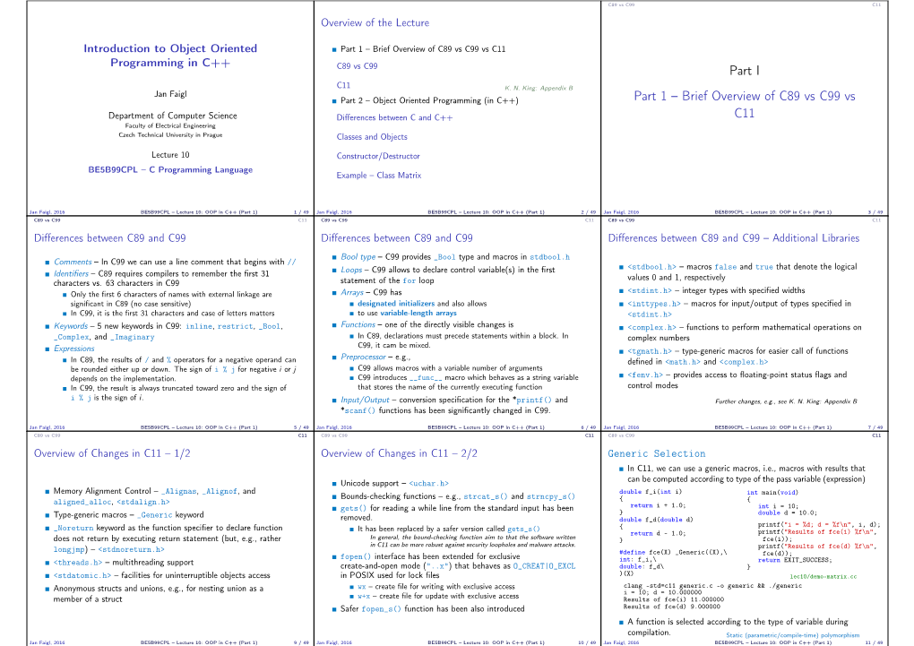 Part I Part 1 – Brief Overview of C89 Vs C99 Vs