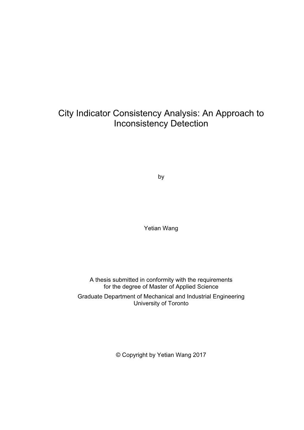 City Indicator Consistency Analysis: an Approach to Inconsistency Detection