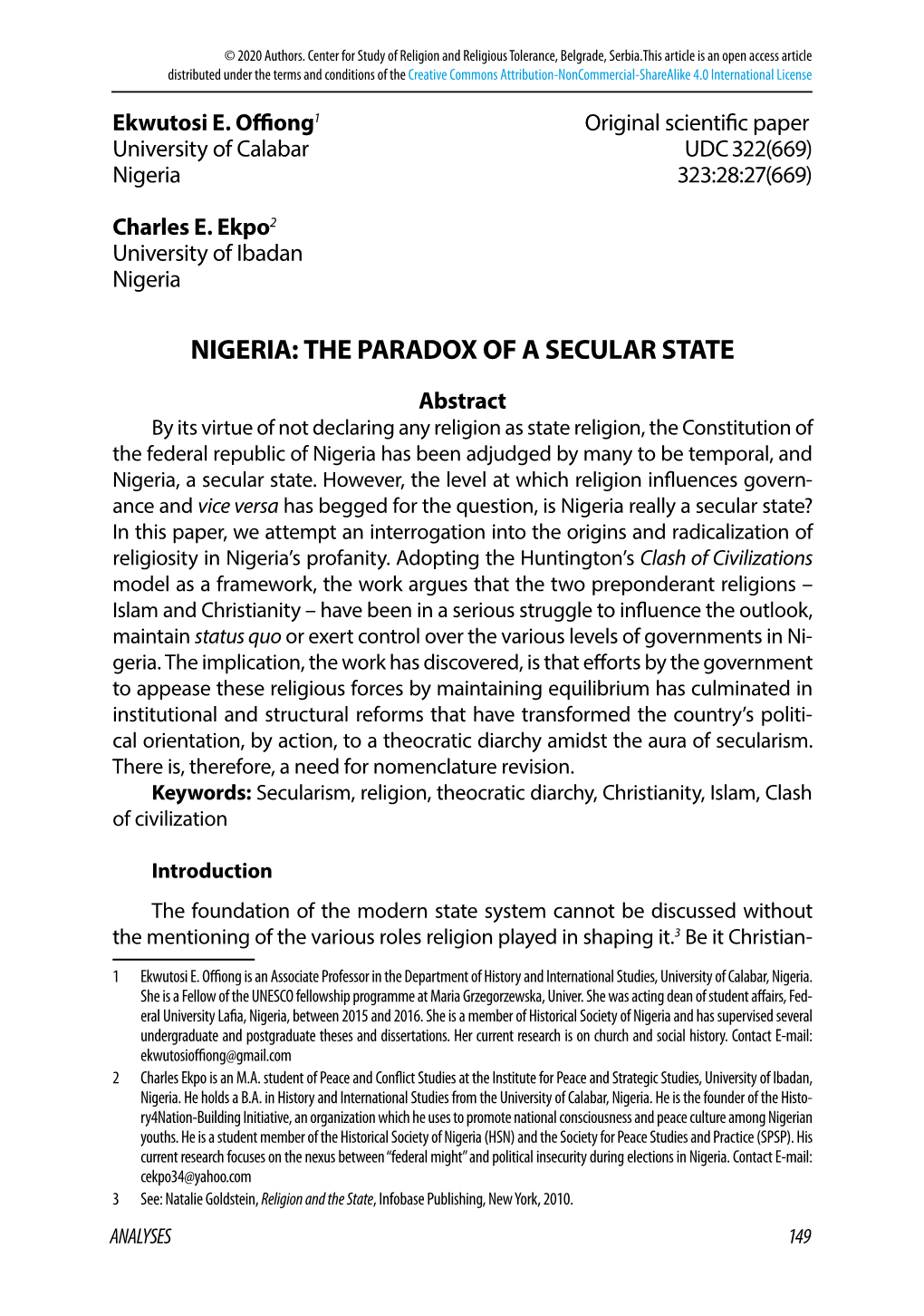 Nigeria: the Paradox of a Secular State