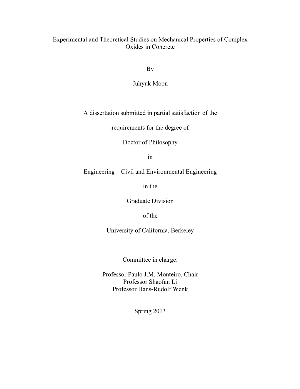 Experimental and Theoretical Studies on Mechanical Properties of Complex Oxides in Concrete