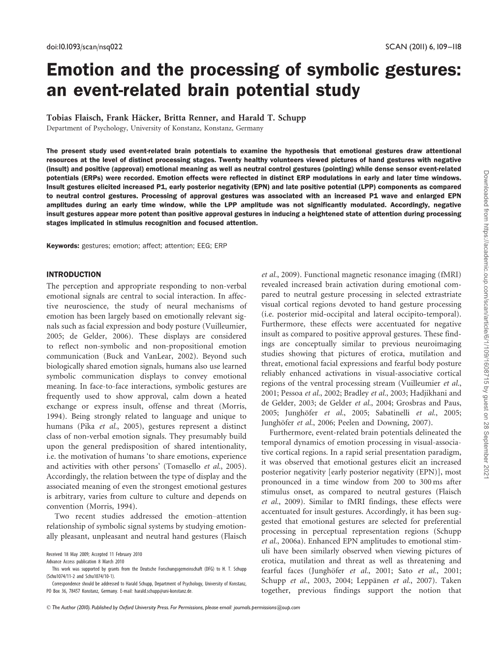 Emotion and the Processing of Symbolic Gestures: an Event-Related Brain Potential Study