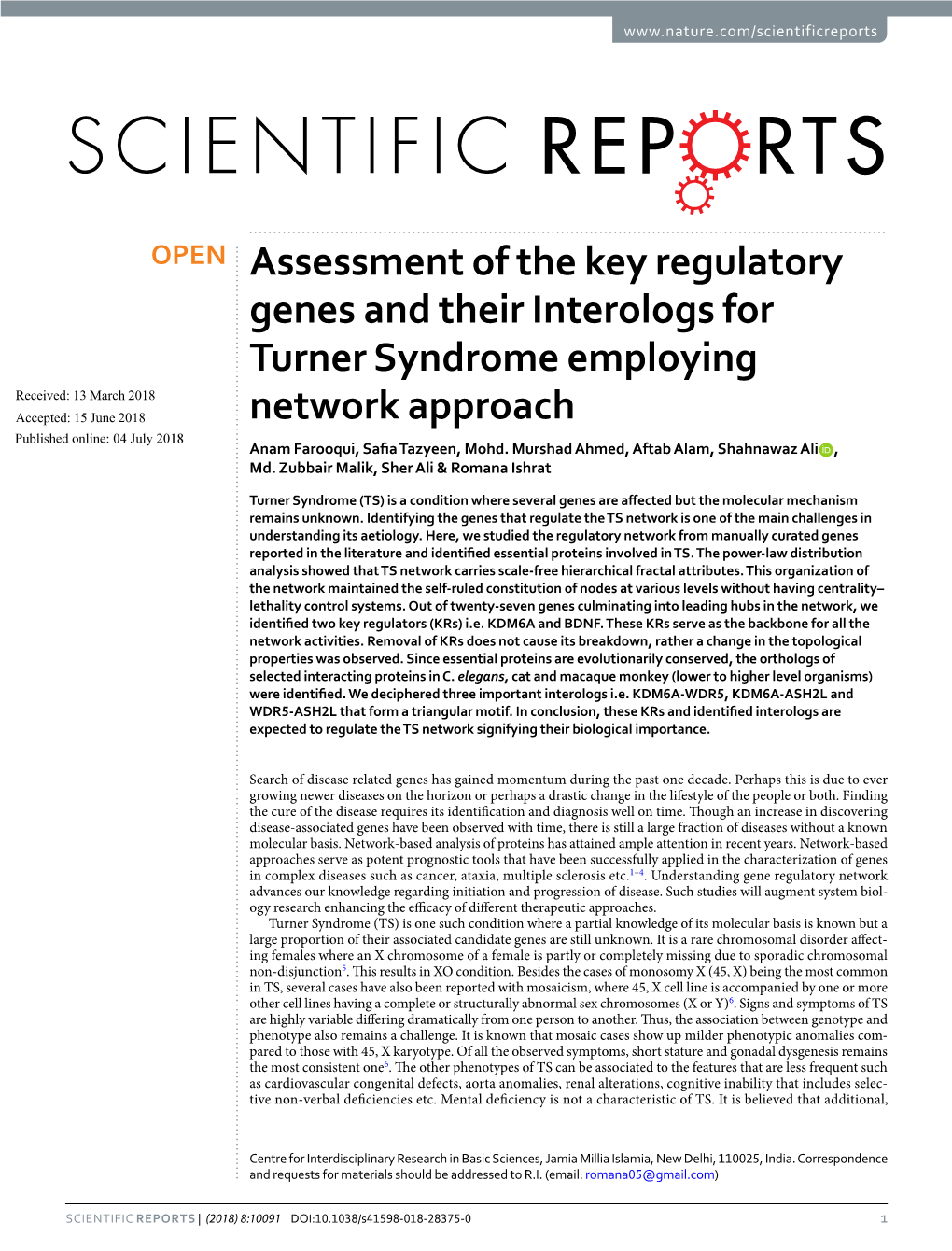 Assessment of the Key Regulatory Genes and Their Interologs