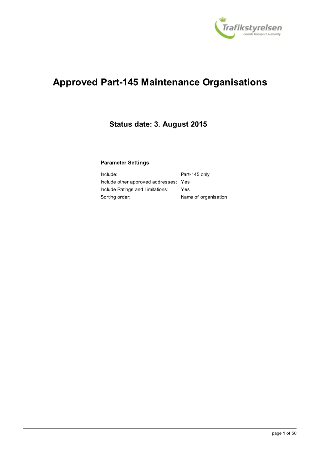 Approved Part-145 Maintenance Organisations