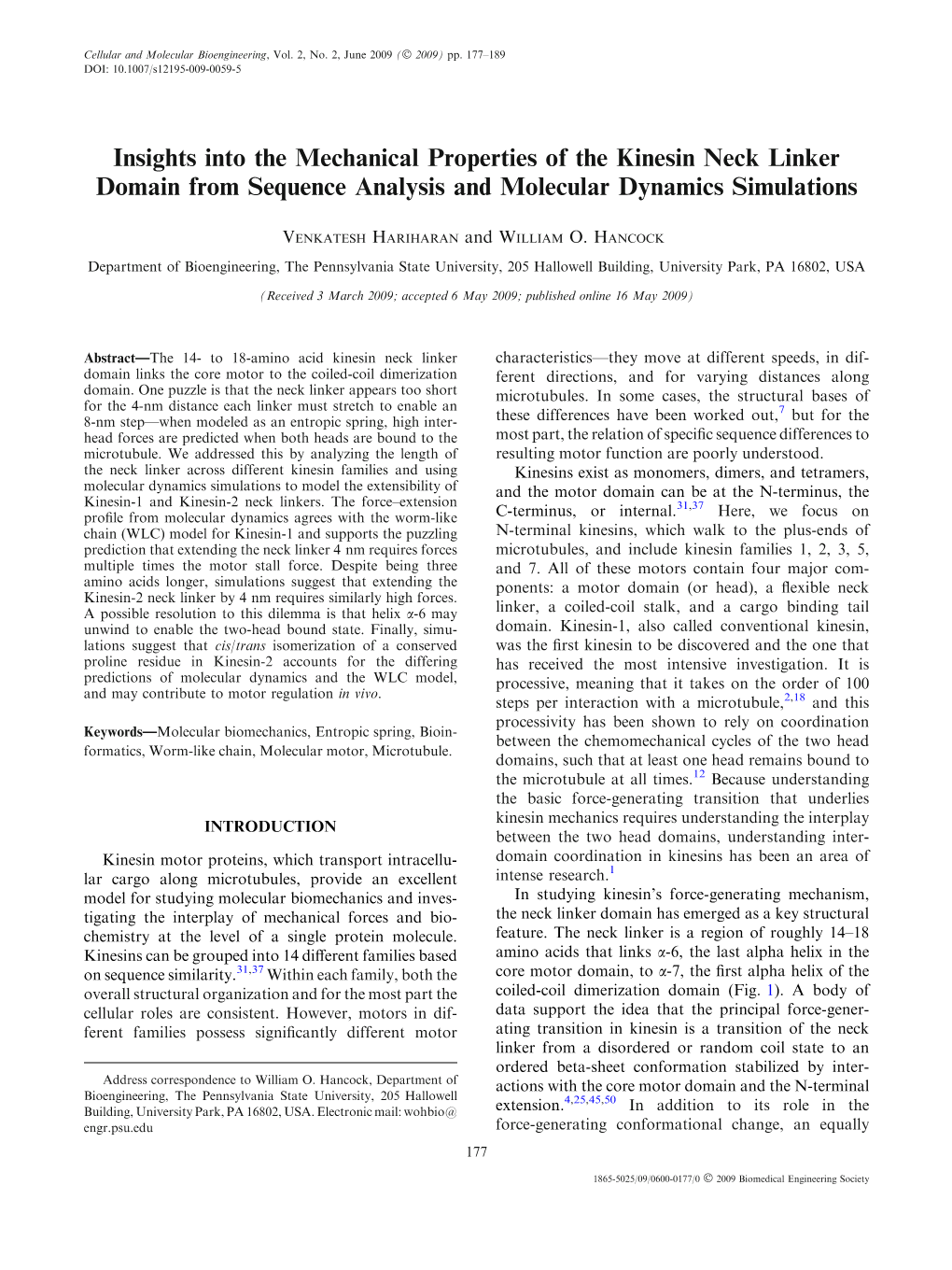 Insights Into the Mechanical Properties of the Kinesin Neck Linker Domain from Sequence Analysis and Molecular Dynamics Simulations