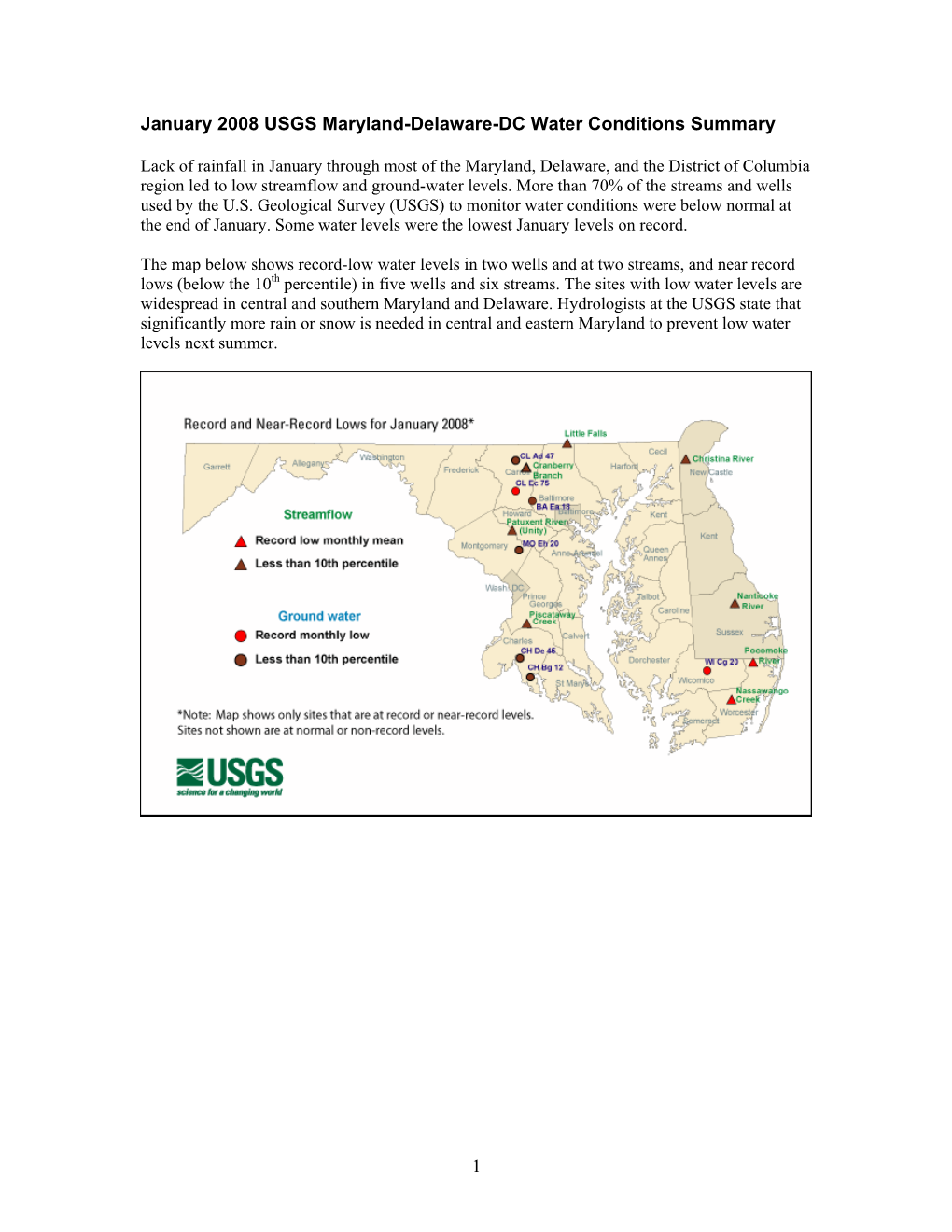 1 January 2008 USGS Maryland-Delaware-DC Water