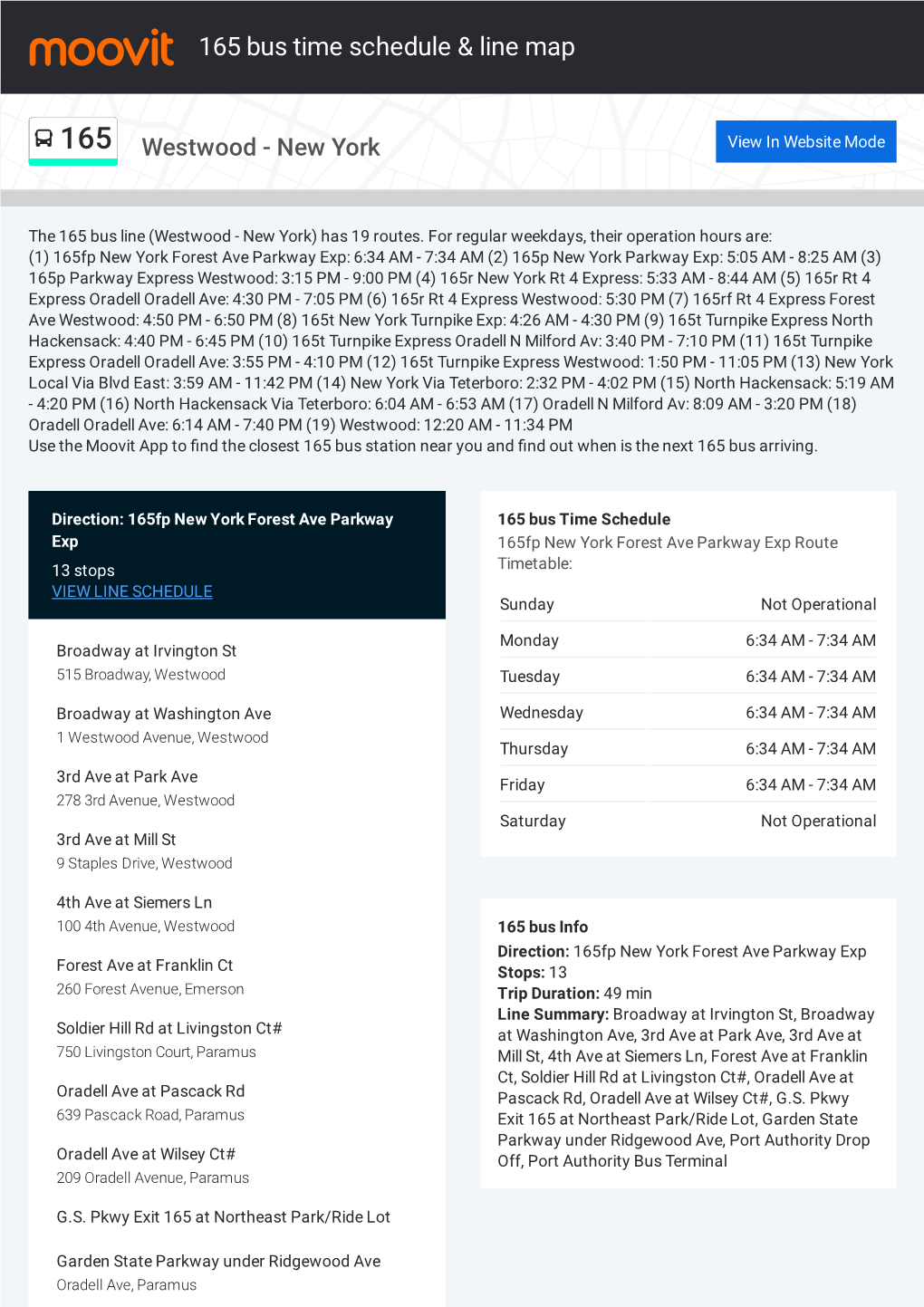 165 Bus Time Schedule & Line Route