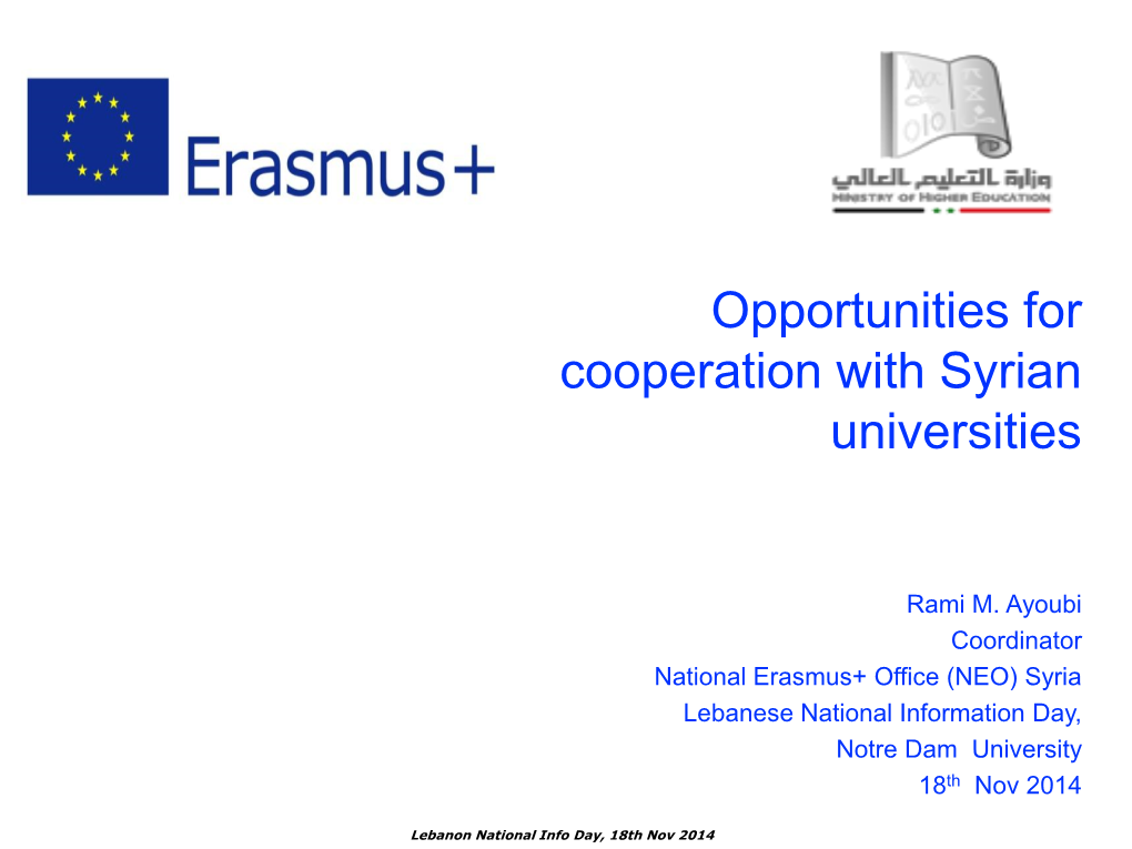 Opportunities for Cooperation with Syrian Universities